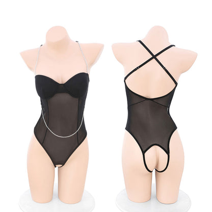 Fee Et Moi - Baju Atasan Bustier Berpadding Belakang Menyilang Tanpa Kelangkang Satu Potong Hitam
