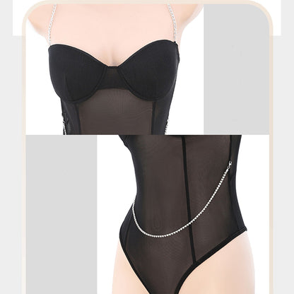 Fee Et Moi - Baju Atasan Bustier Berpadding Belakang Menyilang Tanpa Kelangkang Satu Potong Hitam