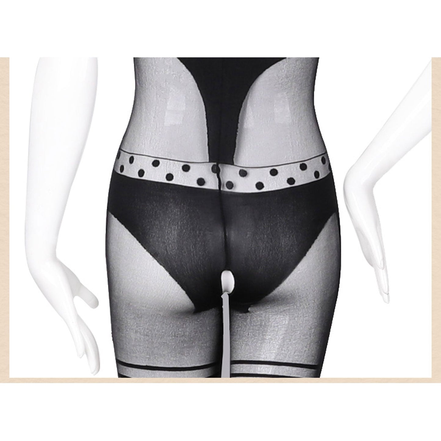 Fee Et Moi - Polka-Dot Temptation Open Crotch Sheer Jumpsuit Black