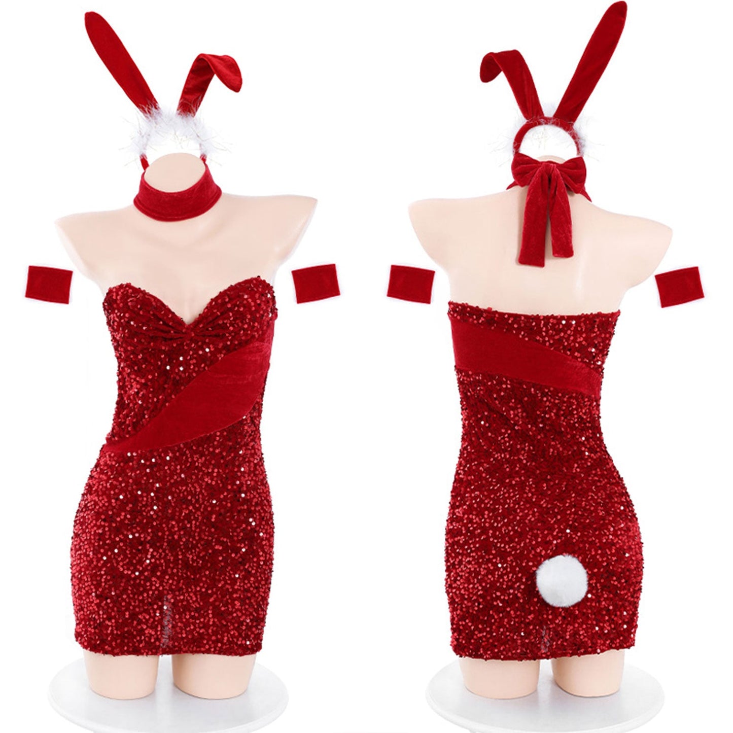 Fee Et Moi - Santa Flirty Red Sequin Bunny Lingerie Set
