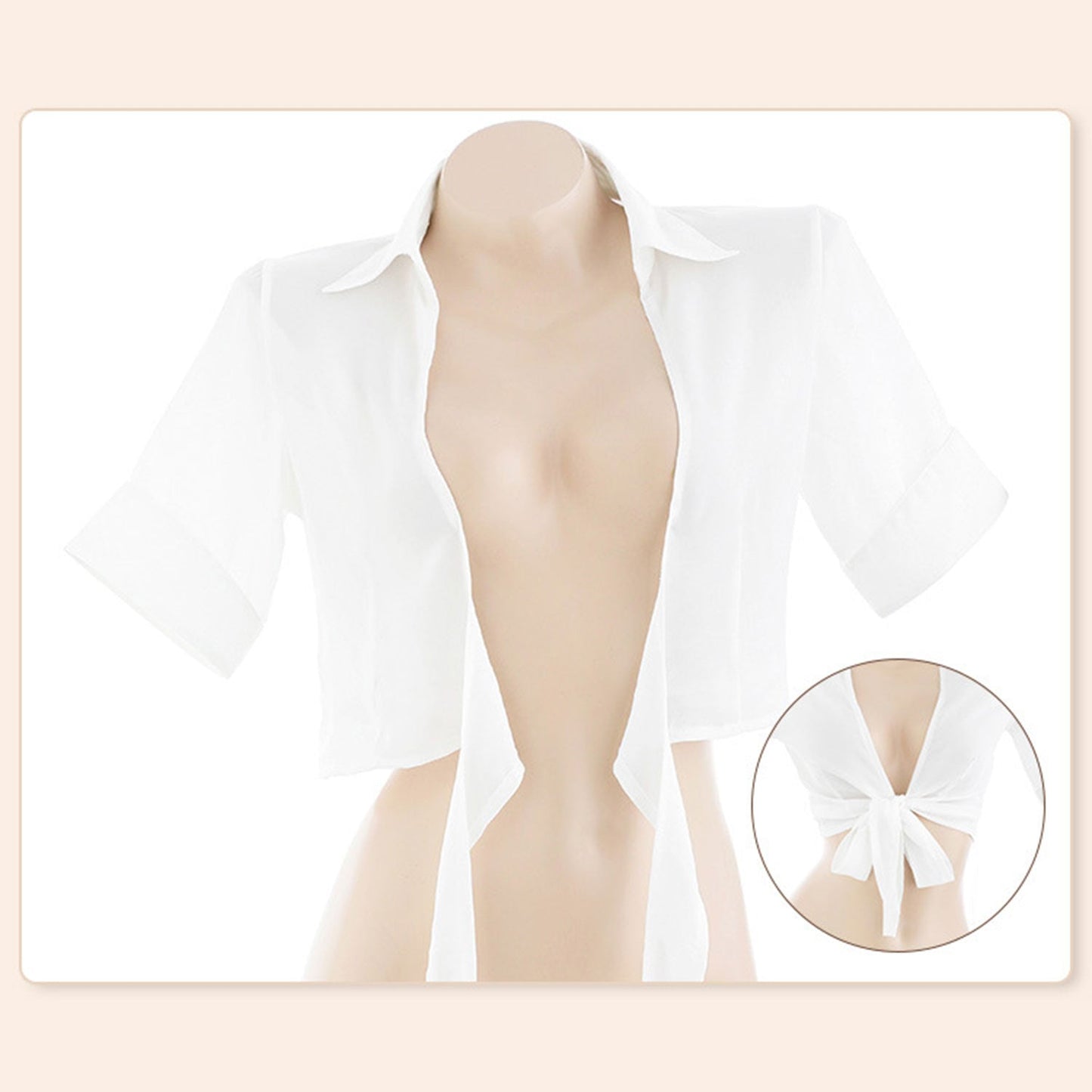 Fee Et Moi - Sexy Secretary Uniform Collared Tie-front Crop Top and Mini Skirt