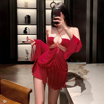 Fee Et Moi - Gaun Mini Beropol Guntingan Merah Jarang Seksi