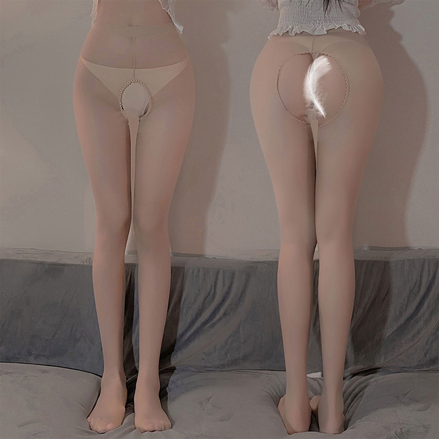 Fee Et Moi - Sarung Kaki Jarang Crotchless Warna Kulit Menggoda