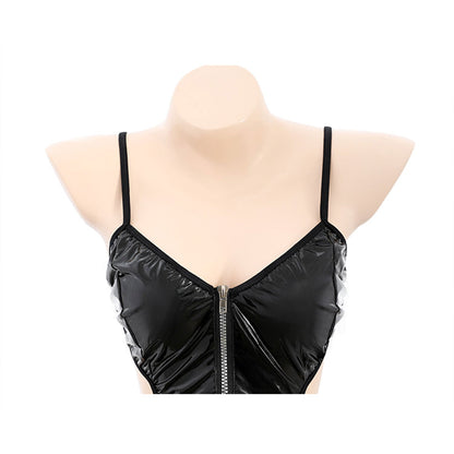 Fee Et Moi - Baju Badan Ketat Berjalur Bergaya Seksi Hitam Berkilat