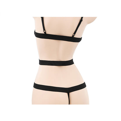 Fee Et Moi - Baju Badan Ketat Berjalur Bergaya Seksi Hitam Berkilat