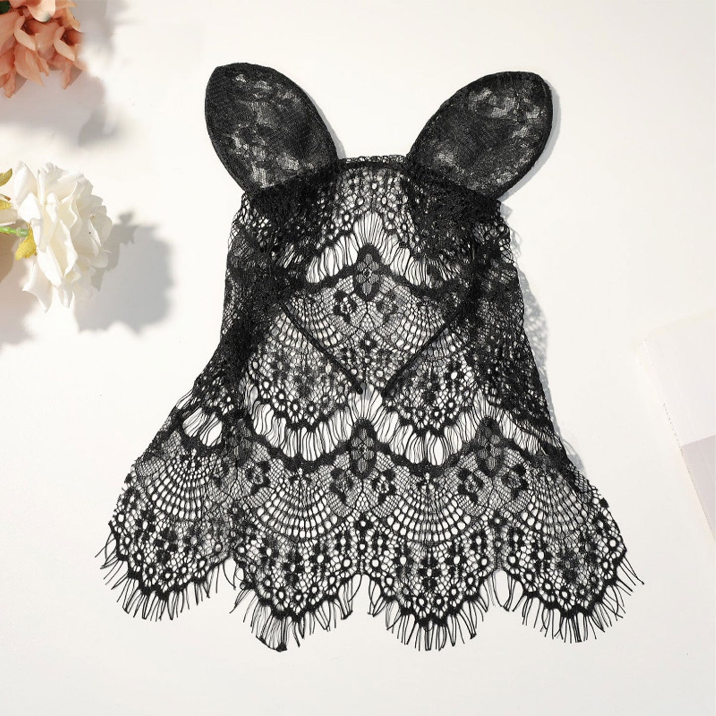 Fee Et Moi - Seductive Lace Cat Ears Veil Mask Black