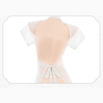 Fee Et Moi - Lingerie Cheongsam Putih Renda Bunga Jarang Bergaya Saiz Percuma