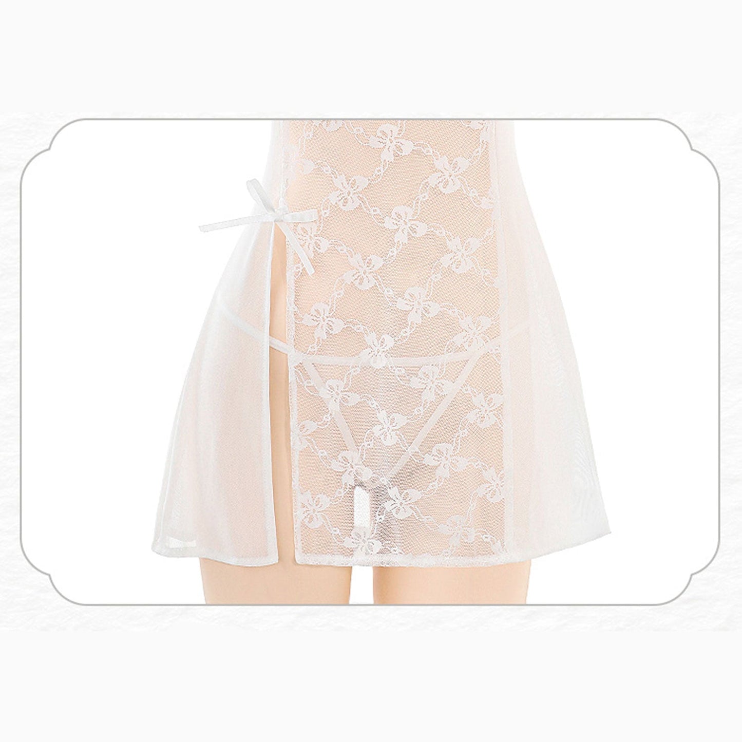 Fee Et Moi - Classy Sheer Floral Lace White Cheongsam Lingerie One Size