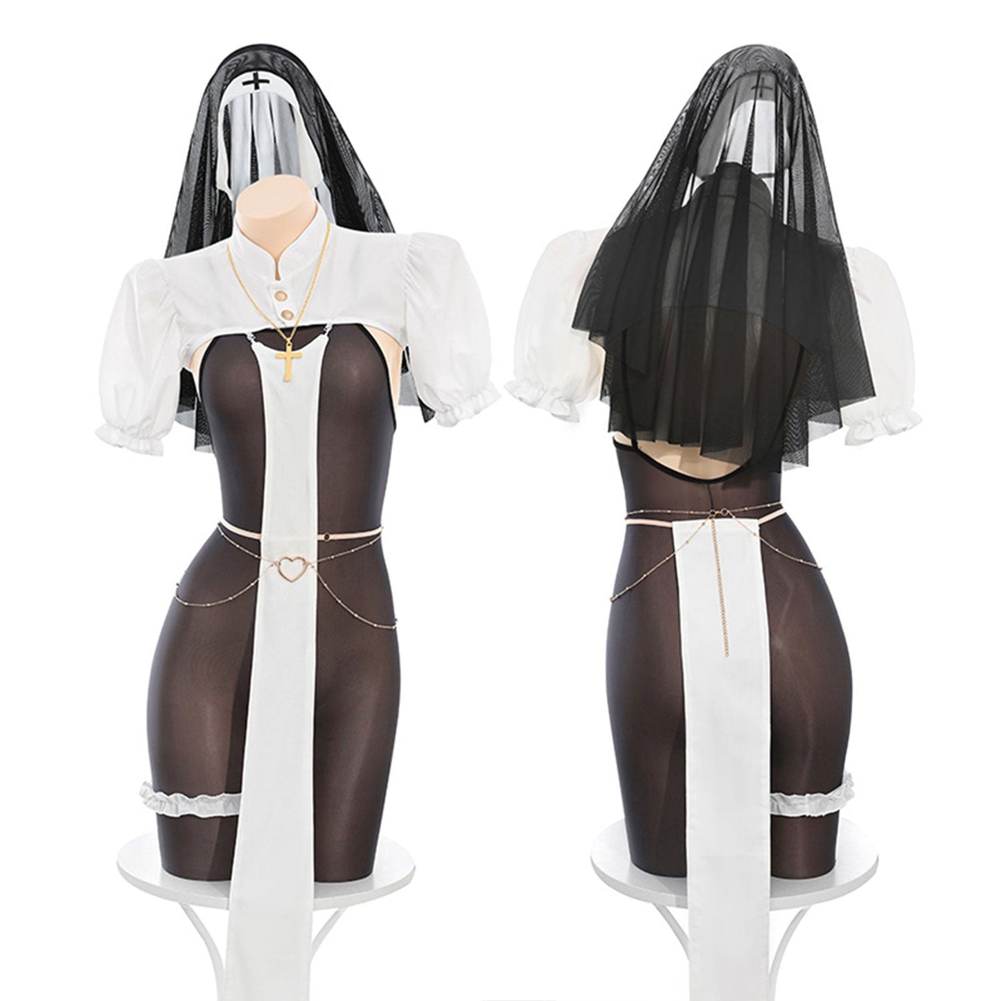 Fee Et Moi - Sinfully Seductive Crotchless Nun Lingerie Set One Size