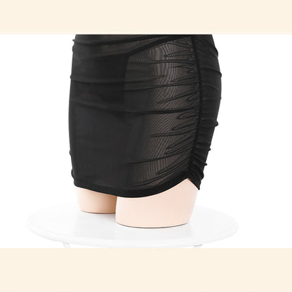 Fee Et Moi - Gaun Mini Satu Bahu Jaring Sheer Menggoda Hitam