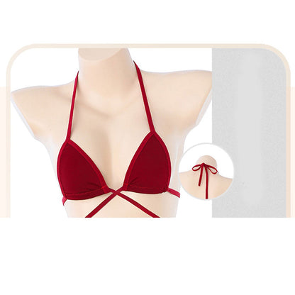 Set Bikini Segi Tiga Ikatan Fee Et Moi Sultry dengan Aksen Reben Menggoda Merah