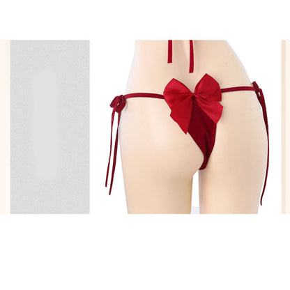 Set Bikini Segi Tiga Ikatan Fee Et Moi Sultry dengan Aksen Reben Menggoda Merah