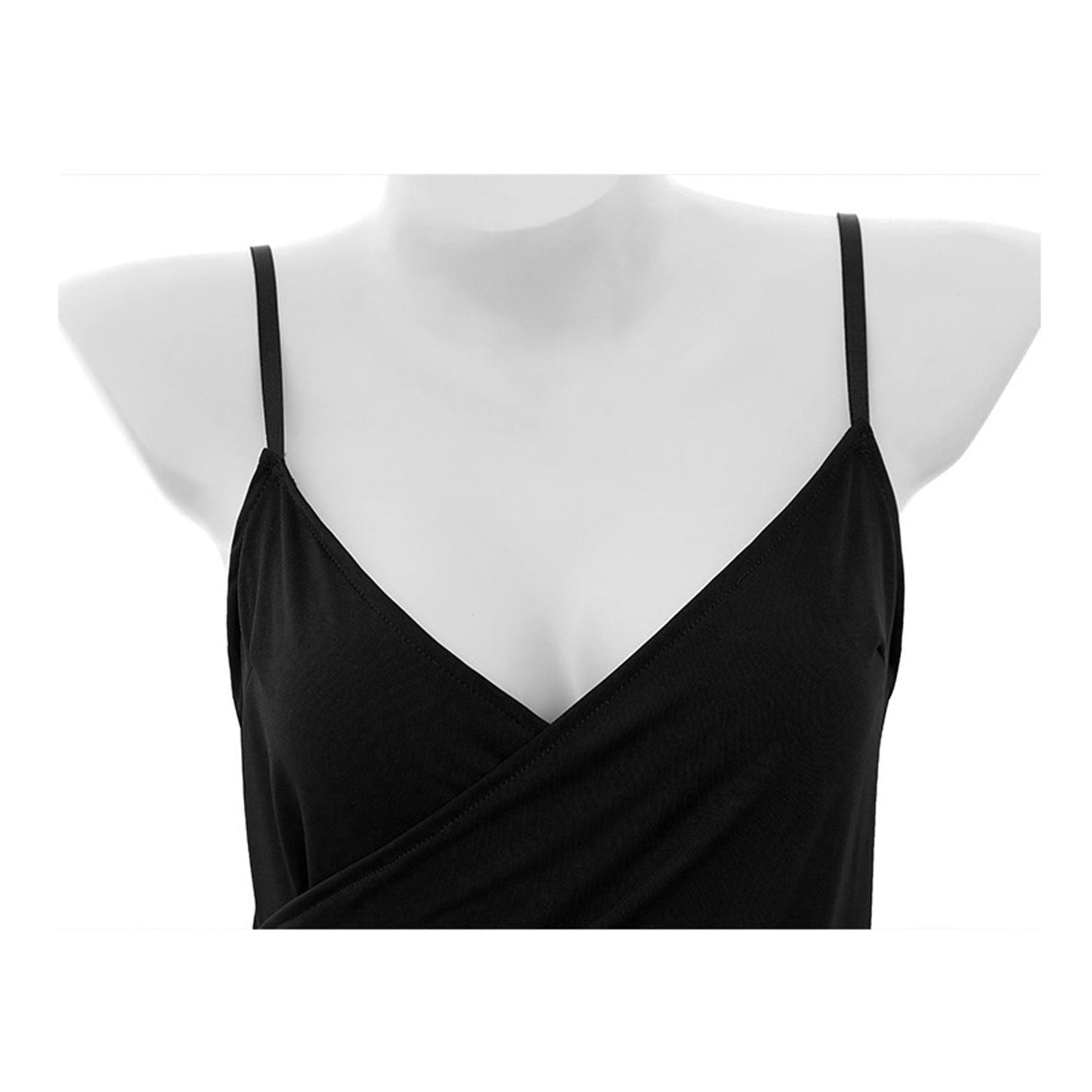 Fee Et Moi - Sultry Draped V-Neck Slip Black Nightdress with Adjustable Straps XL