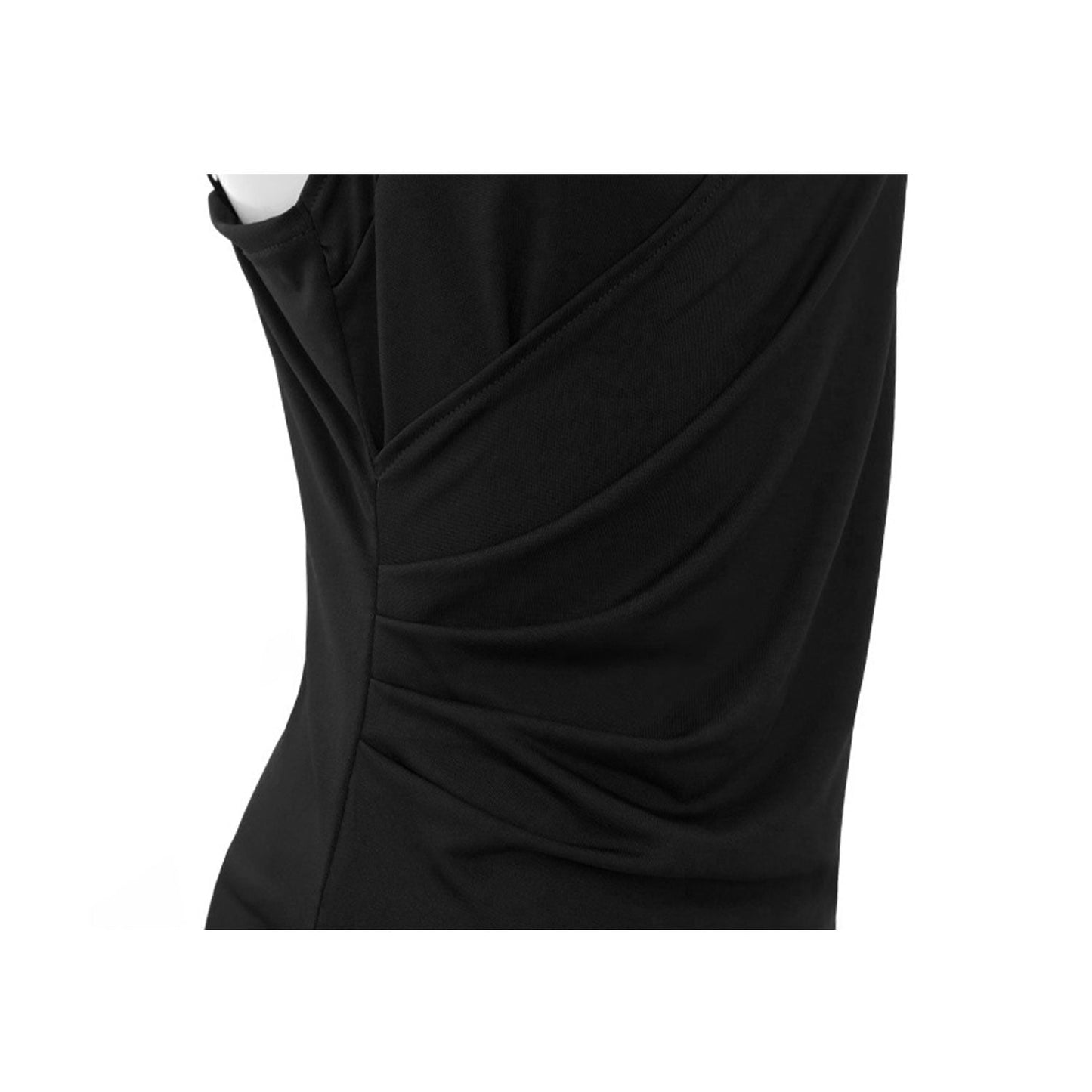 Fee Et Moi - Sultry Draped V-Neck Slip Black Nightdress with Adjustable Straps XL