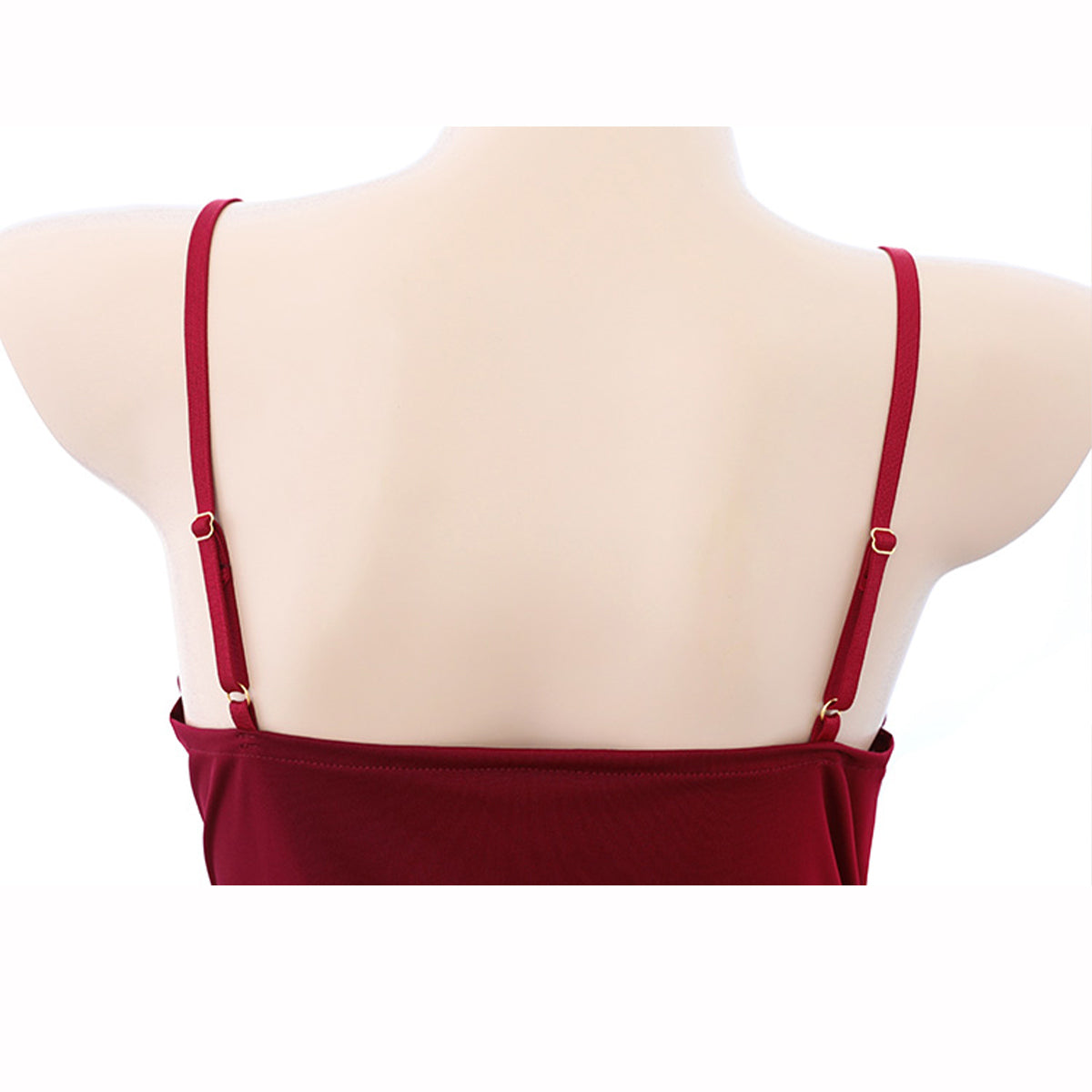 Fee Et Moi – Deep V-Neck Ruched Slip Nightdress Wine Red One Size