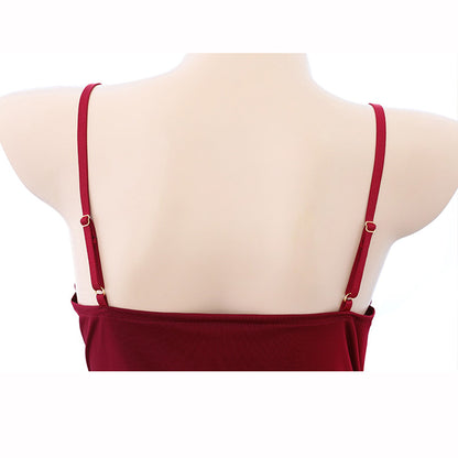 Fee Et Moi – Deep V-Neck Ruched Slip Nightdress Wine Red XL