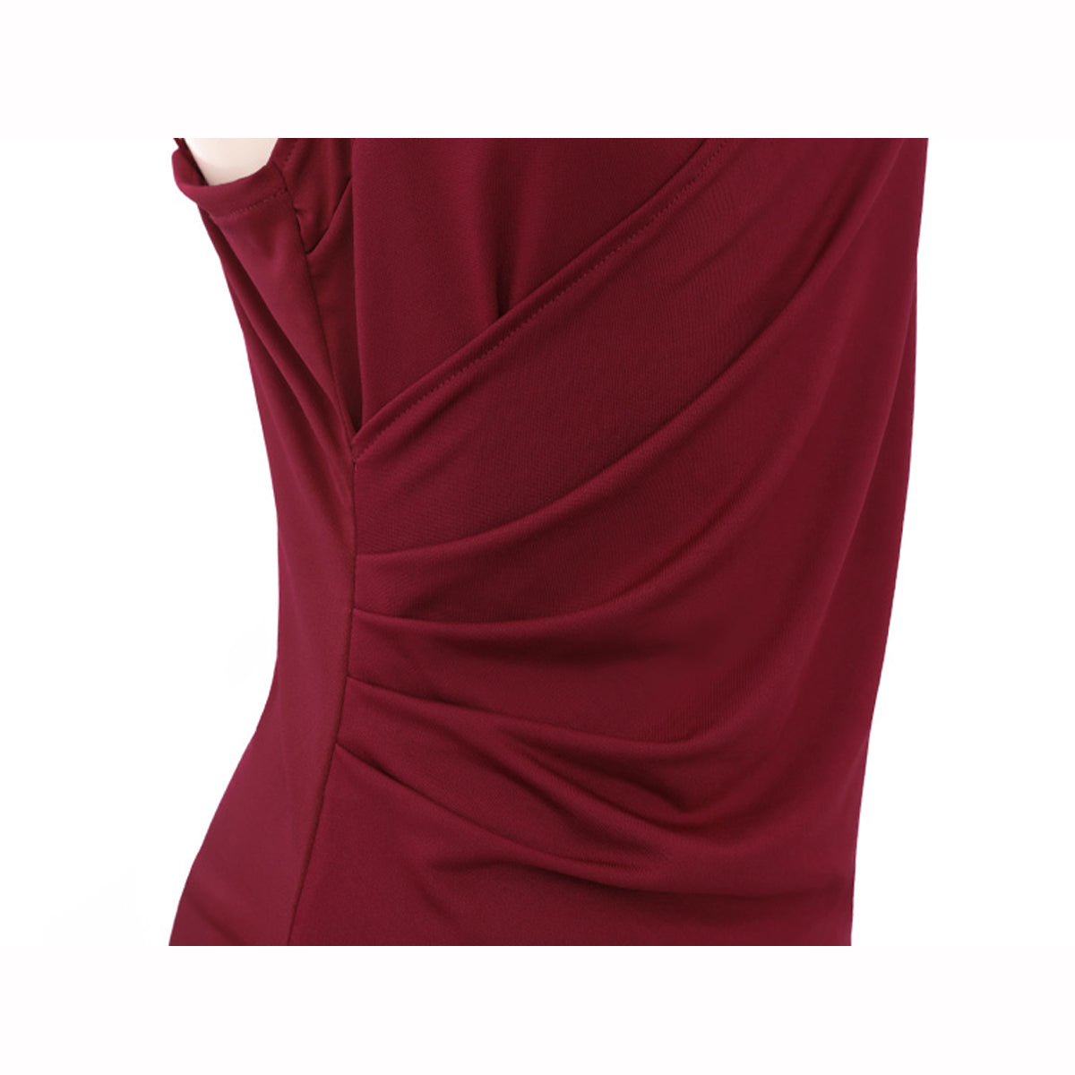 Fee Et Moi – Deep V-Neck Ruched Slip Nightdress Wine Red XL