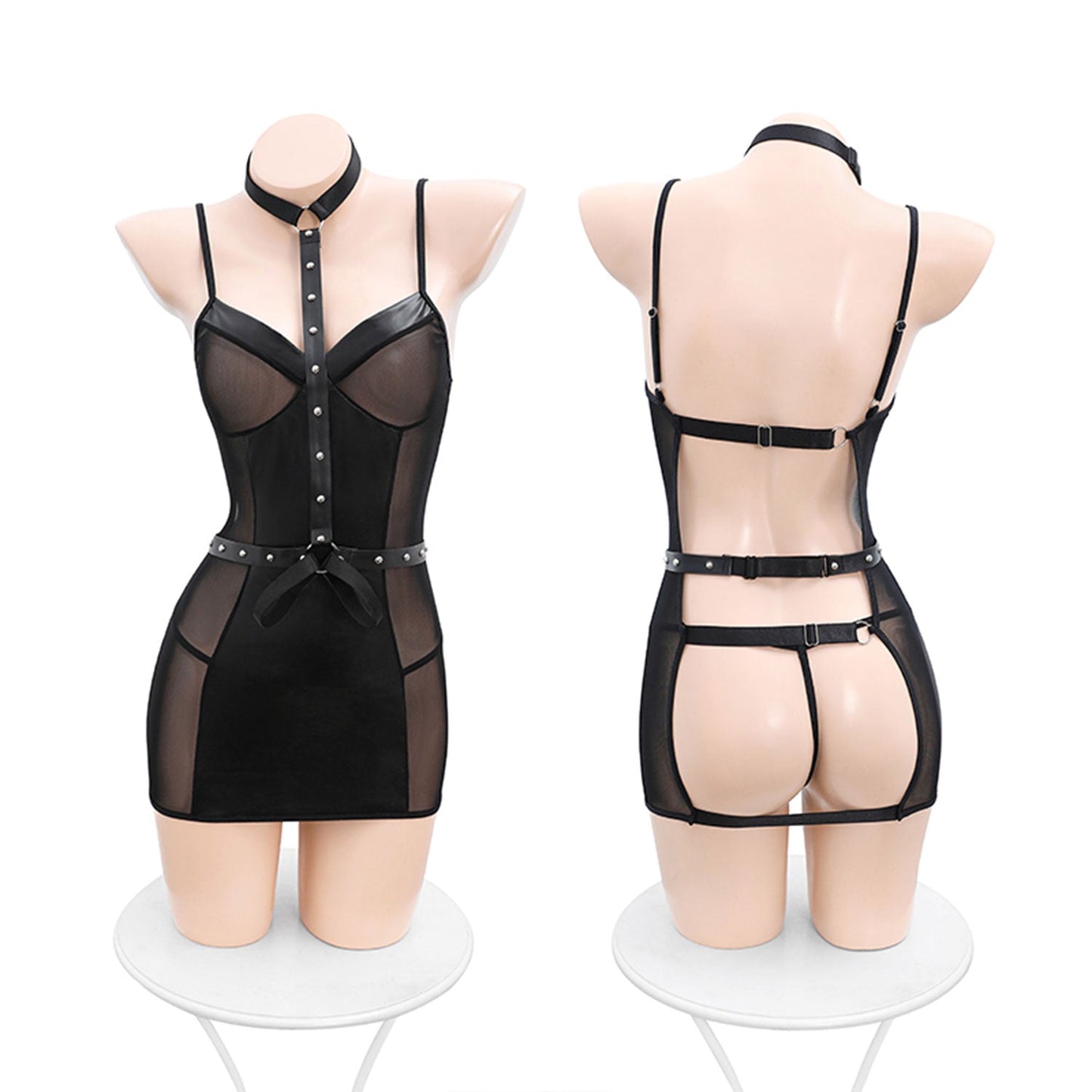 Fee Et Moi - Wild Temptation Mesh and Leather Fetish Lingerie