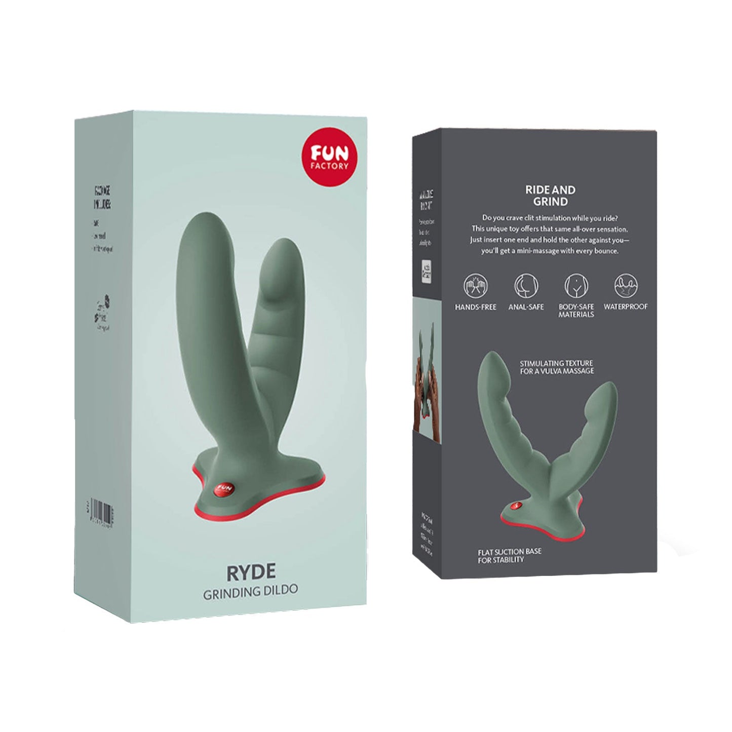 Fun Factory - Ryde Double Head Grinding 4.8-inch Silicone Dildo with Suction Cup Wild Olive