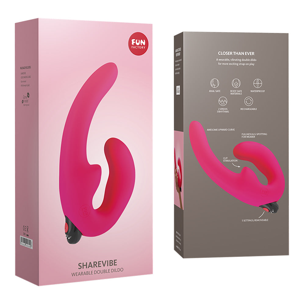 Fun Factory - Sharevibe Vibrating Strapless Dildo Couple Toy For Lesbians Pink