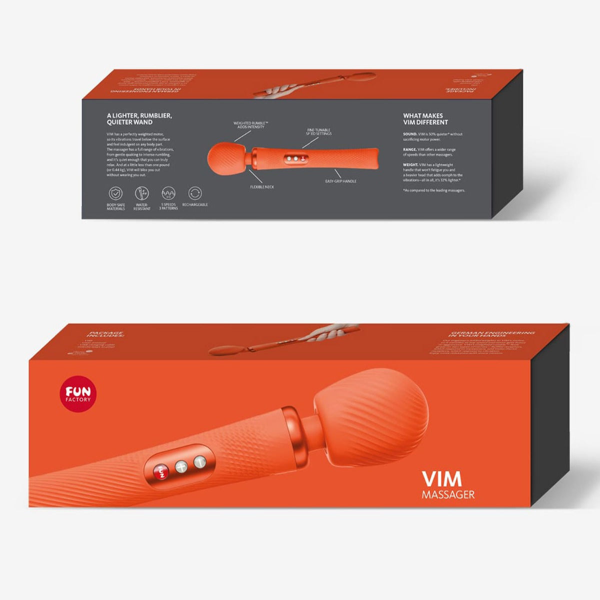 Fun Factory - VIM Rechargeable Powerful Weighted Vibrating Wand Sunrise Orange