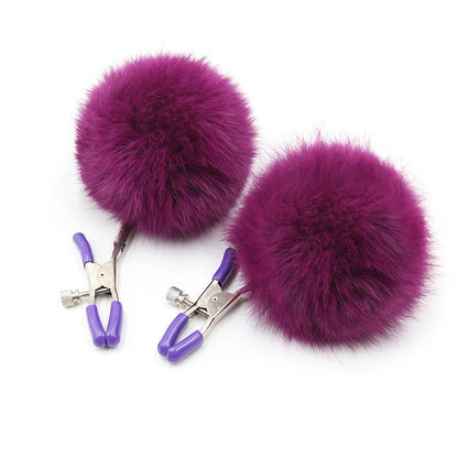 The Horny Company - Black Dragon Noir Pom Nipple Clamps Purple