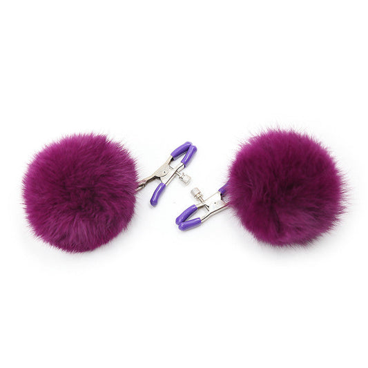 The Horny Company - Black Dragon Noir Pom Nipple Clamps Purple