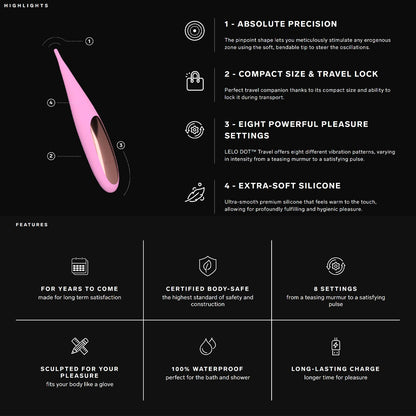 Lelo - Dot Travel Vibrator Titik Kelentit Boleh Cas Semula Merah Jambu