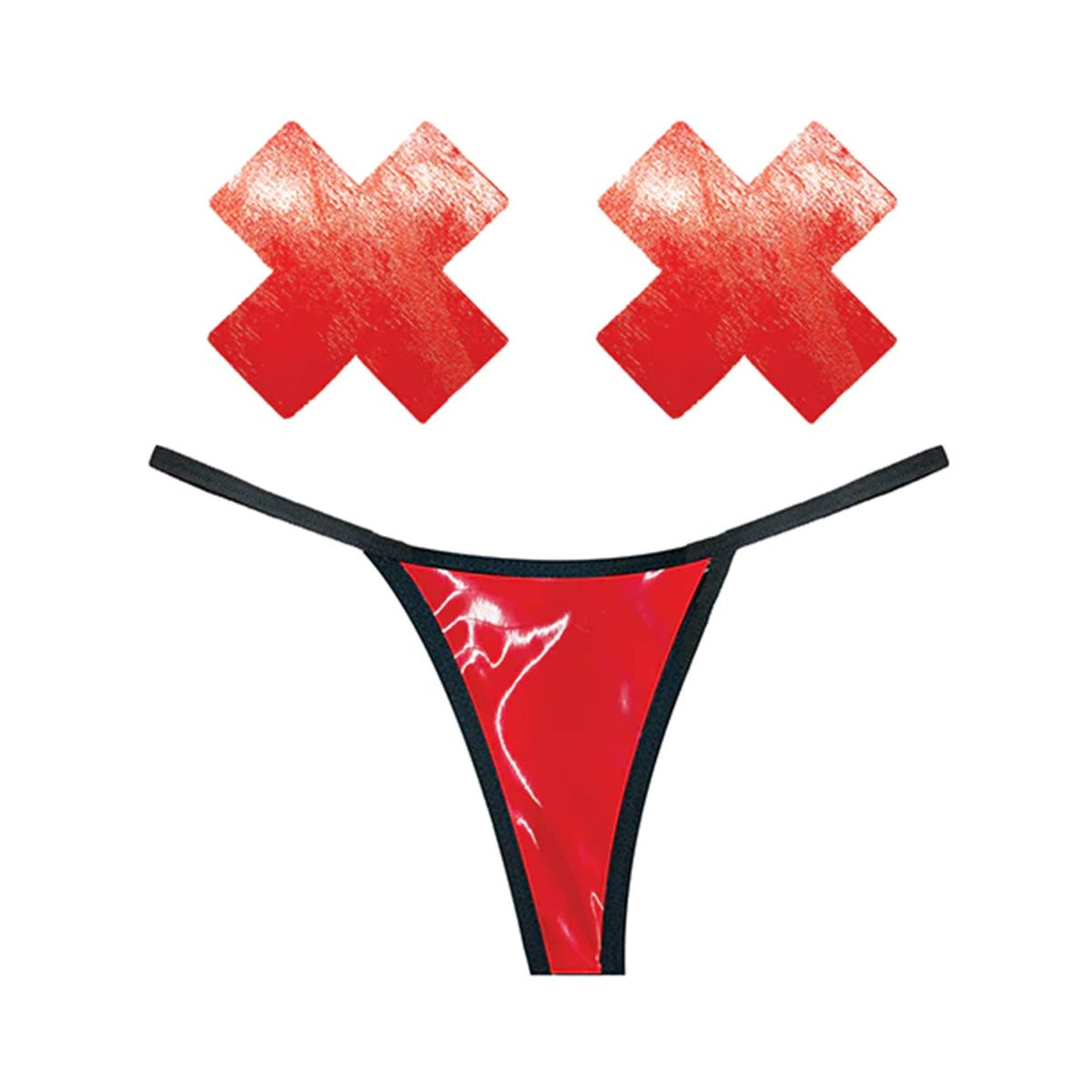 Neva Nude - Vixen Red Wet Vinyl G-String Pastie and Panty Lingerie Set (Red)