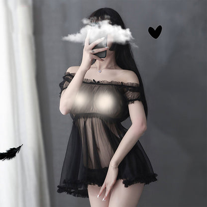 Ping Xian - Godaan Menggoda Gaun Dalaman Hitam Off-Shoulder