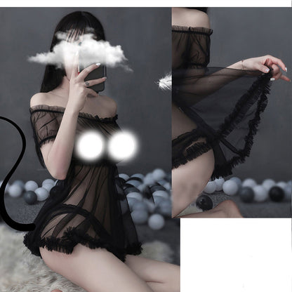 Ping Xian - Godaan Menggoda Gaun Dalaman Hitam Off-Shoulder