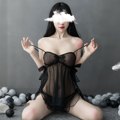 Ping Xian - Gaun Malam Reben Belah Sisi Jarang Seksi Satu Saiz Hitam