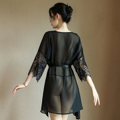 Ping Xian - Rob Lelaki Chiffon Telus Menggoda dengan Ikatan Satin Hitam