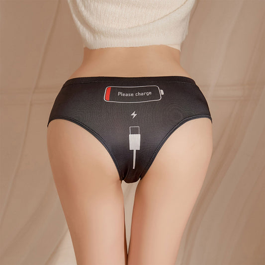 Ping Xian - Sexy Panty with Please Charge Print One Size