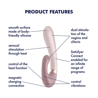 Satisfyer - Penggetar Klitoris dan Titik G Kawalan Aplikasi Heat Wave Merah Jambu Keunguan