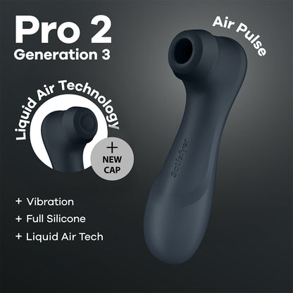 Satisfyer - Pro 2 Generasi 3 Penggetar Klitoris Denyutan Udara Berganda Hitam