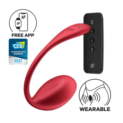 Satisfyer - Alat Penggetar Boleh Dipakai Kawalan Aplikasi Kelopak Berkilau Merah
