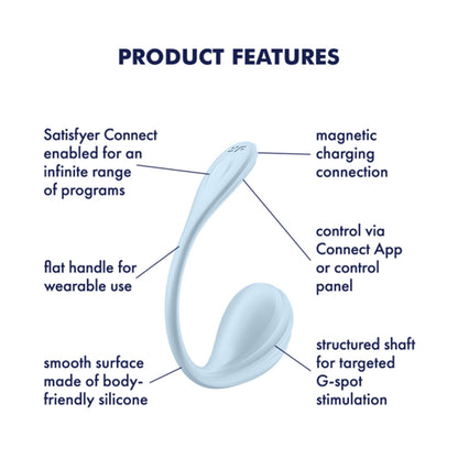Satisfyer - Penggetar Boleh Dipakai Kawalan Aplikasi Kelopak Licin Biru Muda