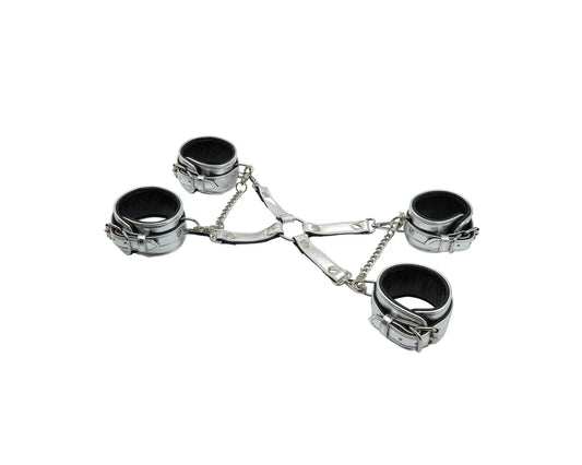 SM Club - Hog Tie Restraint Silver Hand and Ankle Cuff Set