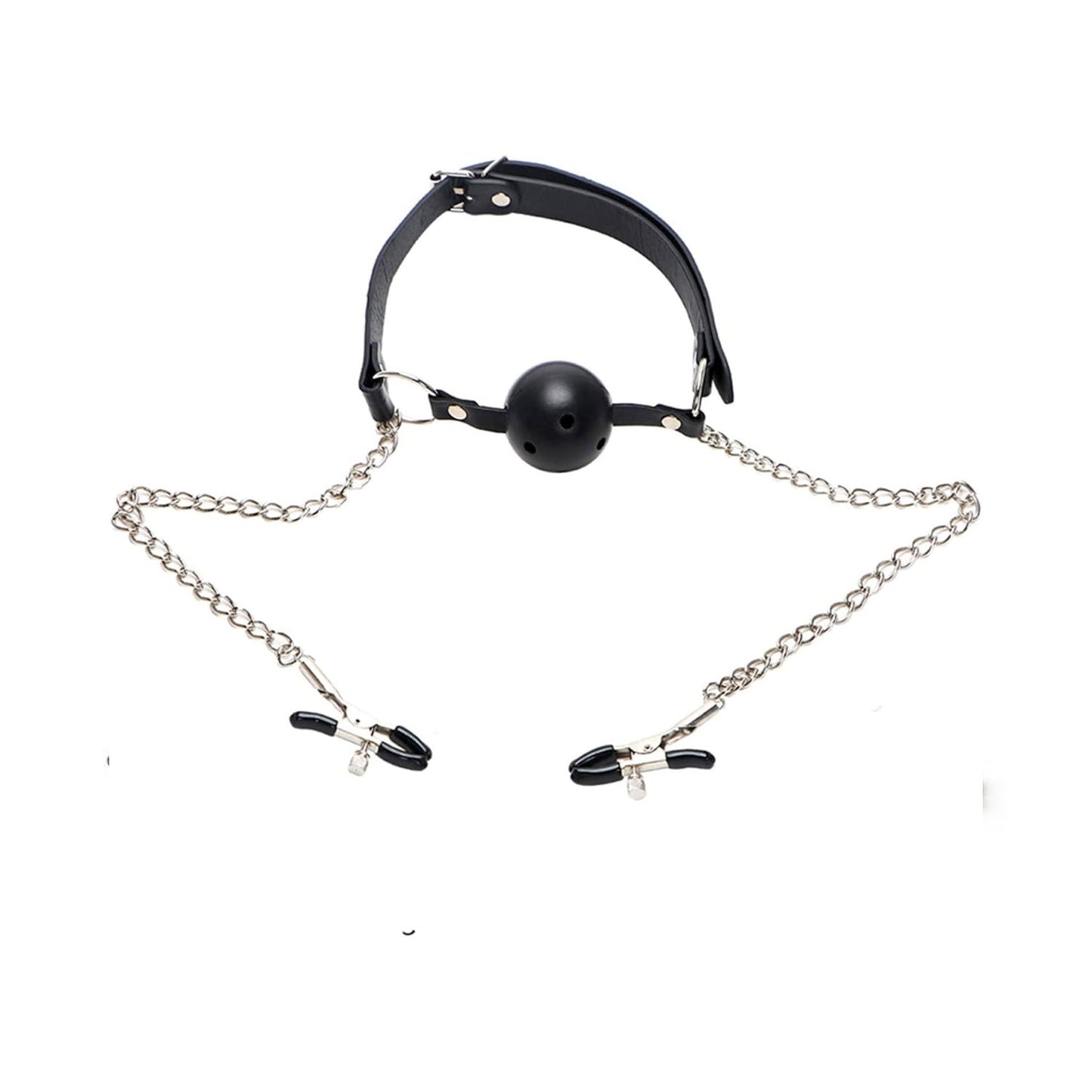 The Horny Company - Black Dragon Bondage Ball Gag with Nipple Clamps