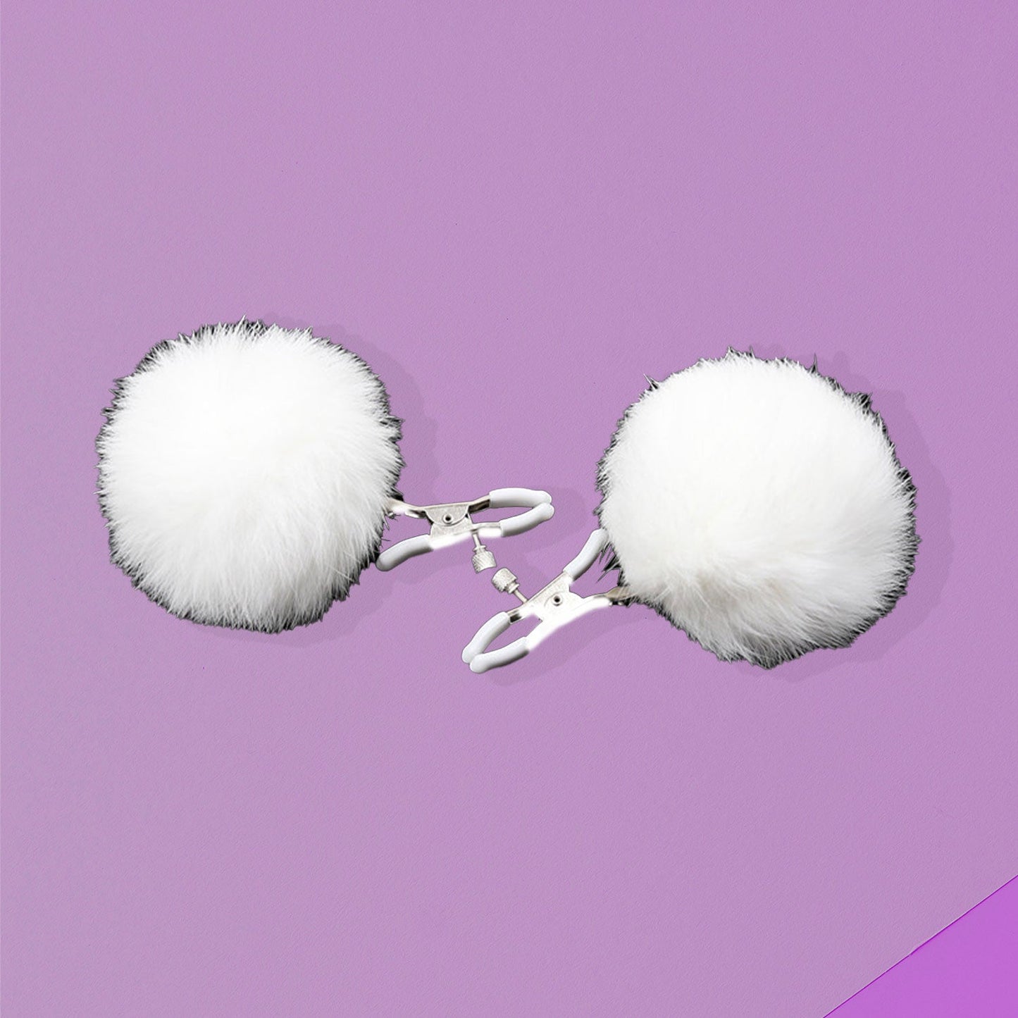 The Horny Company - Black Dragon Noir Pom Nipple Clamps White