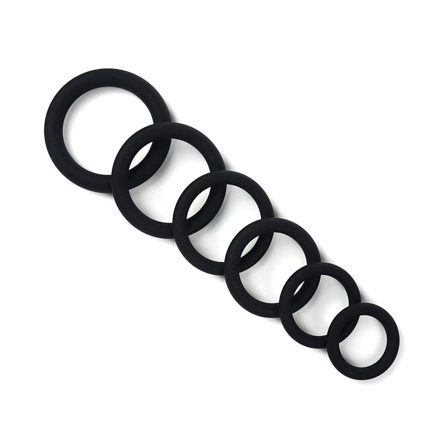 The Horny Company - 6 Piece Multi Wear Silicone Cock Ring Set Black