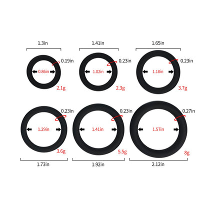 The Horny Company - Set Cincin Zakar Silikon Pelbagai Guna 6 Keping Hitam