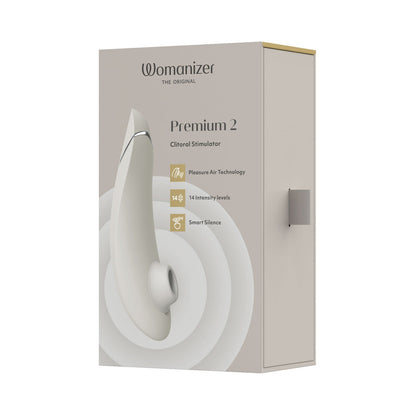 Womanizer - Premium 2 Perangsang Kelentit Boleh Dicas Semula Silikon Premium 2 Kelabu Hangat