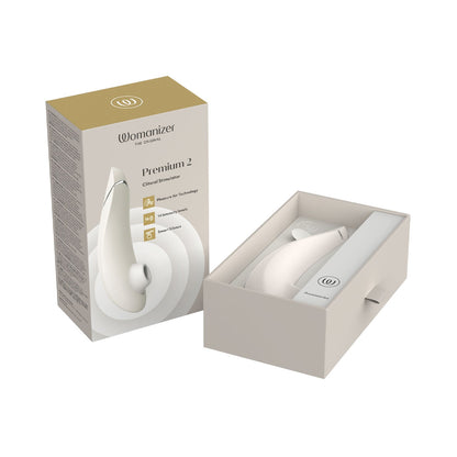 Womanizer - Premium 2 Perangsang Kelentit Boleh Dicas Semula Silikon Premium 2 Kelabu Hangat