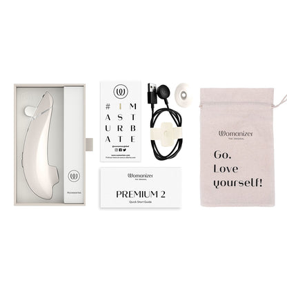 Womanizer - Premium 2 Perangsang Kelentit Boleh Dicas Semula Silikon Premium 2 Kelabu Hangat